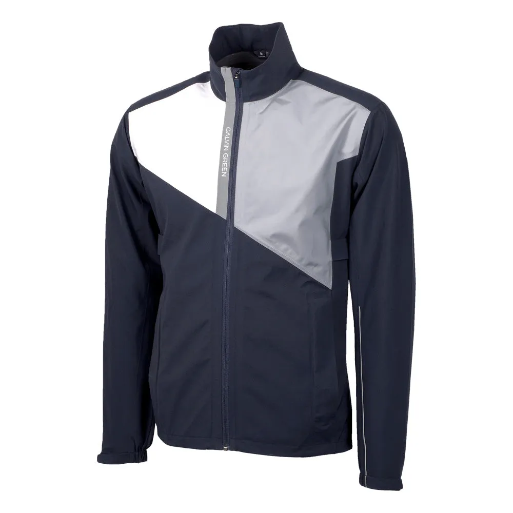 Galvin Green Apollo Waterproof Jacket - Navy/White/Cool Grey/Sharkskin Compact Packability Modern Drop Tail Hem