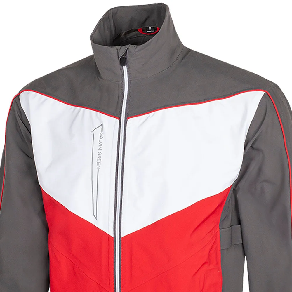 Cozy Hood Detail Flexible Shoulder Gussets Galvin Green Armstrong Gore-Tex Paclite Jacket - Forged Iron/Red/White