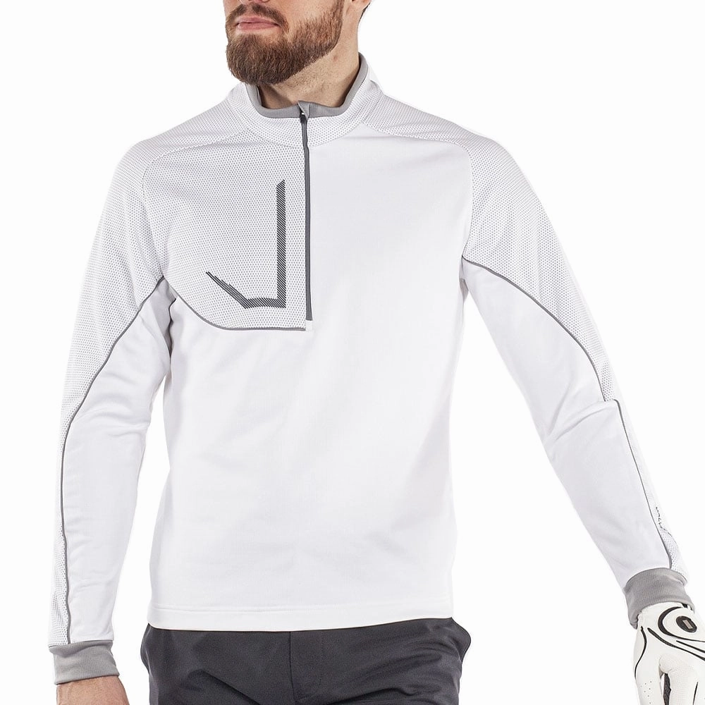 Galvin Green Daxton Insula 1/2 Zip Sweater - White/Cool Grey/Sharkskin single layer