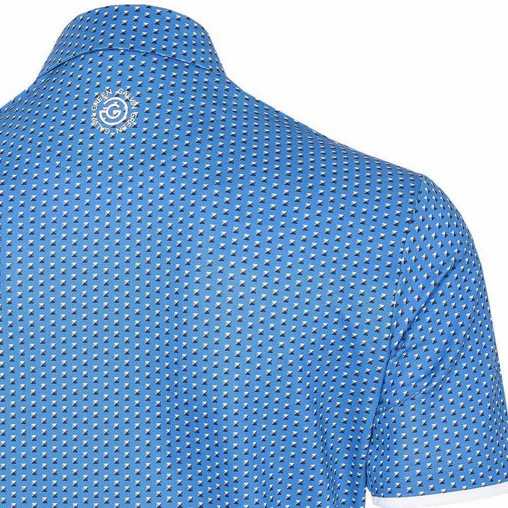 Galvin Green Mark V8  Polo Shirt - Blue/White Comfort and Ease Moisture Wicking Fabric