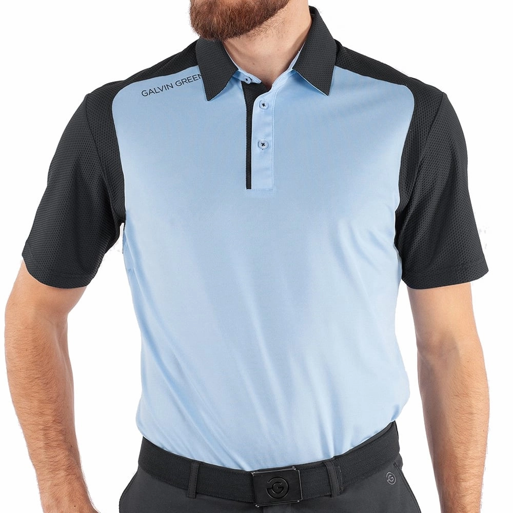 Geometric Print Galvin Green Massimo Ventil8  Polo Shirt - Blue Bell/Black
