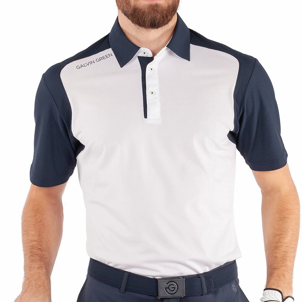 Galvin Green Massimo Ventil8  Polo Shirt - White/Navy Striped modernity Reinforced Collar