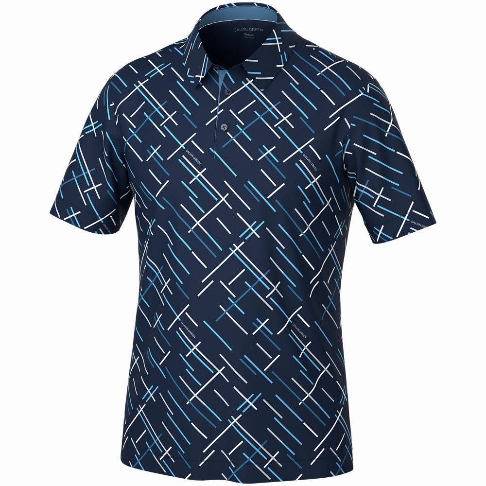 Wrinkle Resistant On-the-Go Fashion Galvin Green Mathias Polo Shirt - Navy/Moonlight Blue