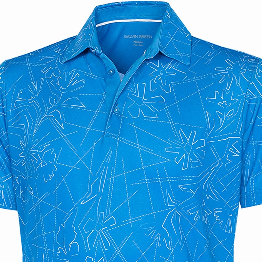 Galvin Green Maverick V8  Polo Shirt - Blue/White Seasonal Layer Stretch Fabric Technology