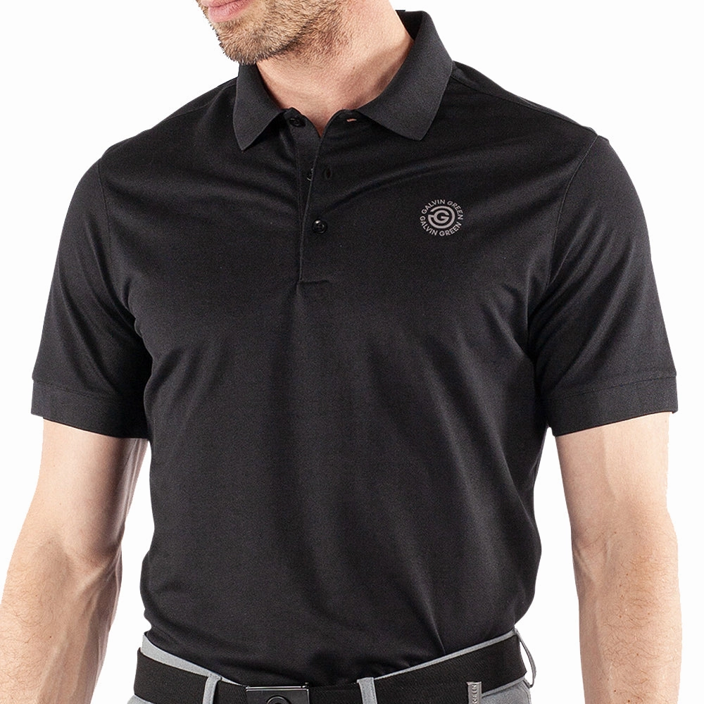 Fashion Layer Stretch Jersey Knit Galvin Green Maximilian Polo Shirt - Black