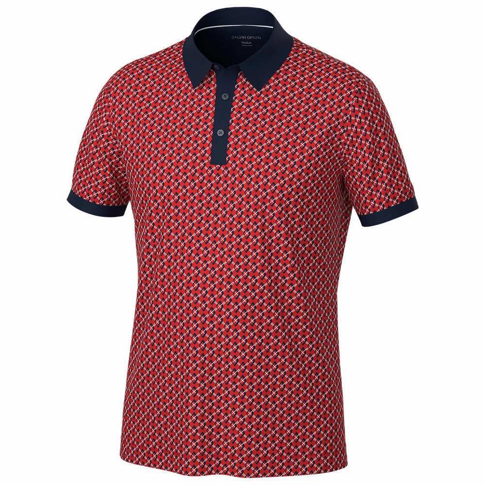 Cotton Blend Galvin Green Maxwell Polo Shirt - Red/Navy