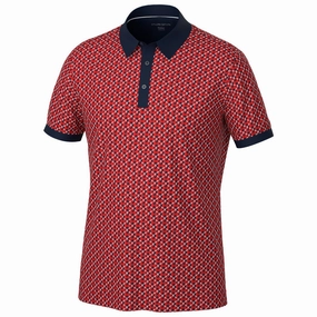 Cotton Blend Galvin Green Maxwell Polo Shirt - Red/Navy