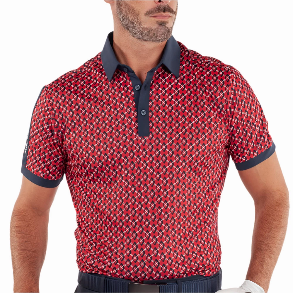 Galvin Green Maxwell Polo Shirt - Red/Navy DoubleLayeredCollar Practical Comfort