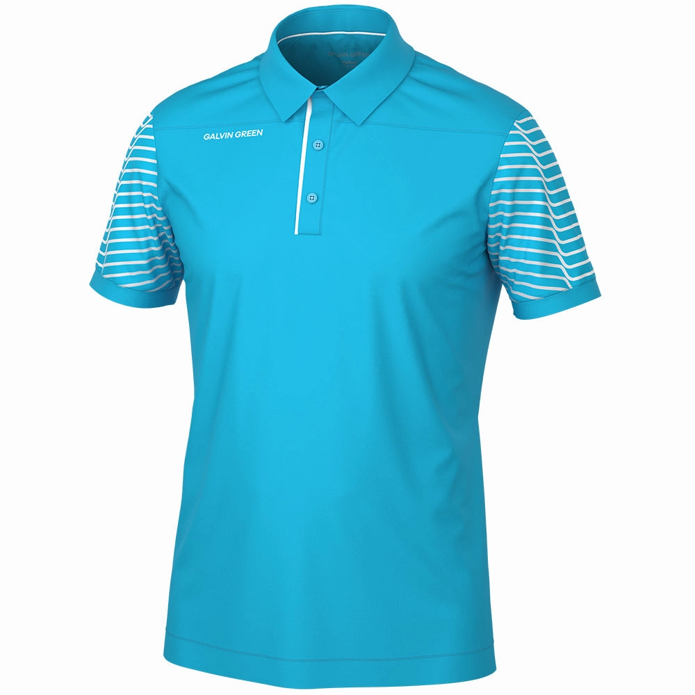 Galvin Green Milion Polo Shirt - Aqua/White Drip Dry Fabric Travel Trend Look