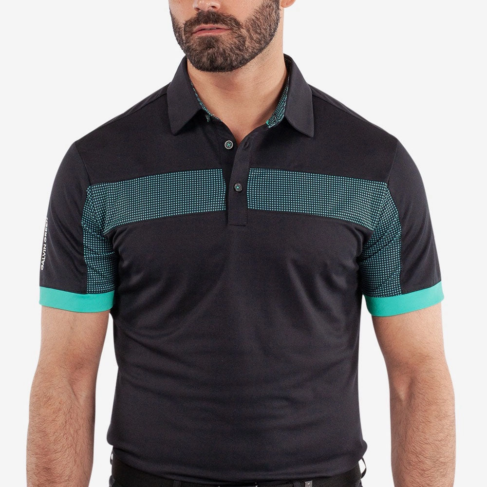 NoSideSeam Cotton Blend Galvin Green Mills Polo Shirt - Black/Atlantis Green