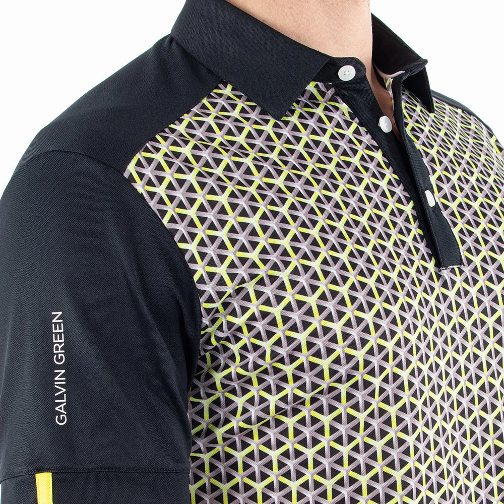 Galvin Green Mio Polo Shirt - Sunny Lime/Black Drip Dry Fabric