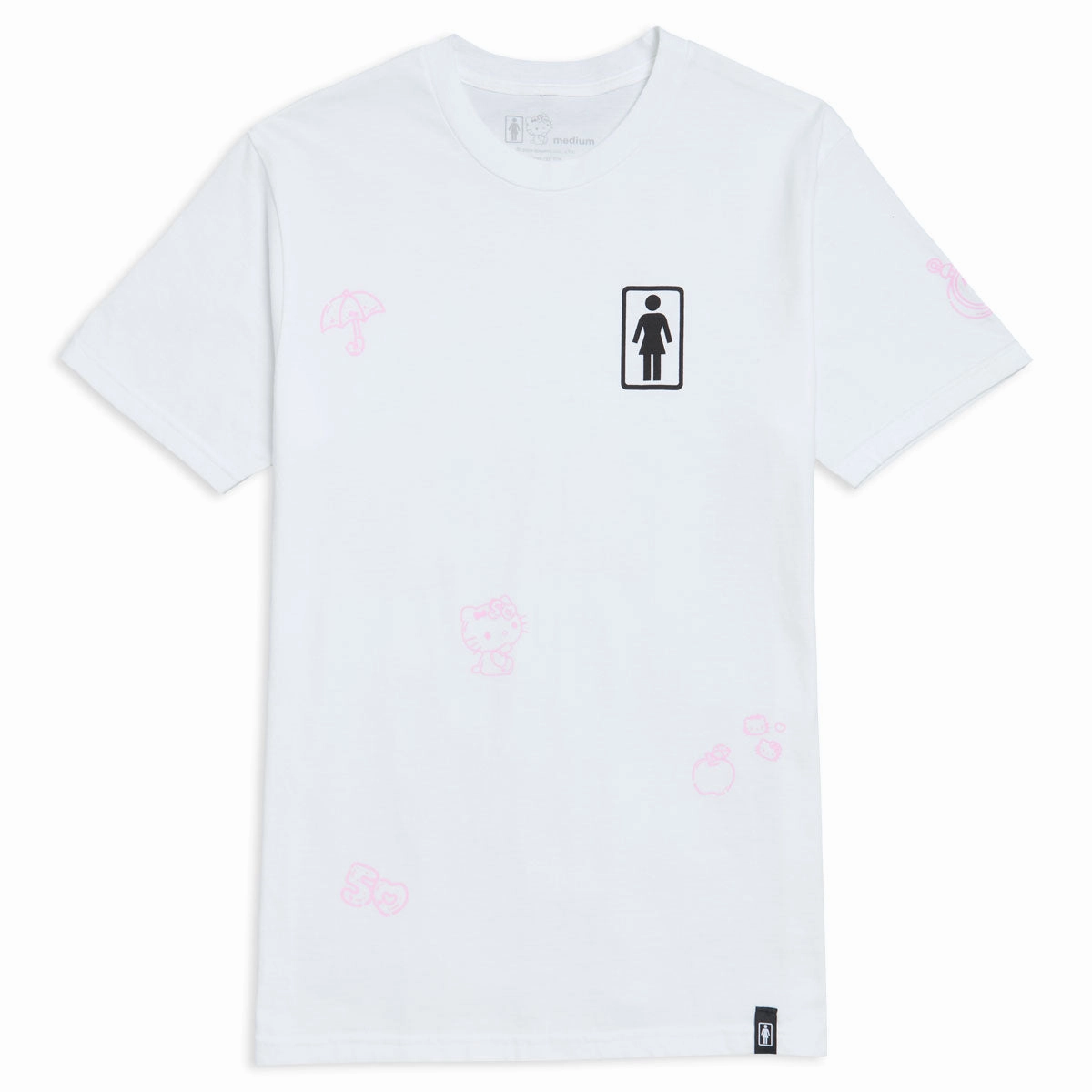 Girl x Hello Kitty All Over T-Shirt - White Loose fitting comfort