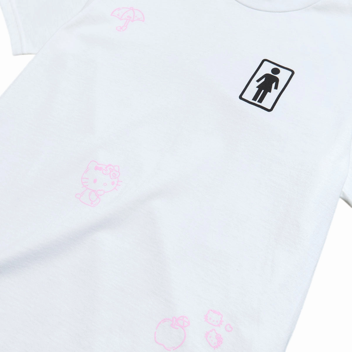 Girl x Hello Kitty All Over T-Shirt - White Distressed Hem Finish Floral Print