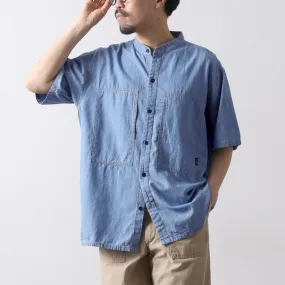 Sporty Look GOHEMP / Hemp Cotton Chambray Work Collarless Shirt
