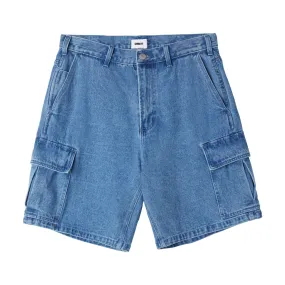 Obey Bigwig Baggy Denim Cargo Shorts - Light Indigo Reflective details