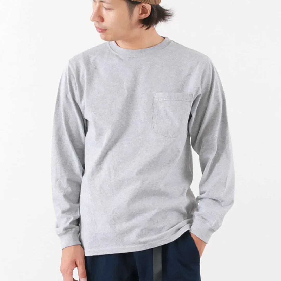 Hydrophobic coating Layered Hem Design GOOD ON / Long Sleeve Pocket Crew Neck T-Shirt