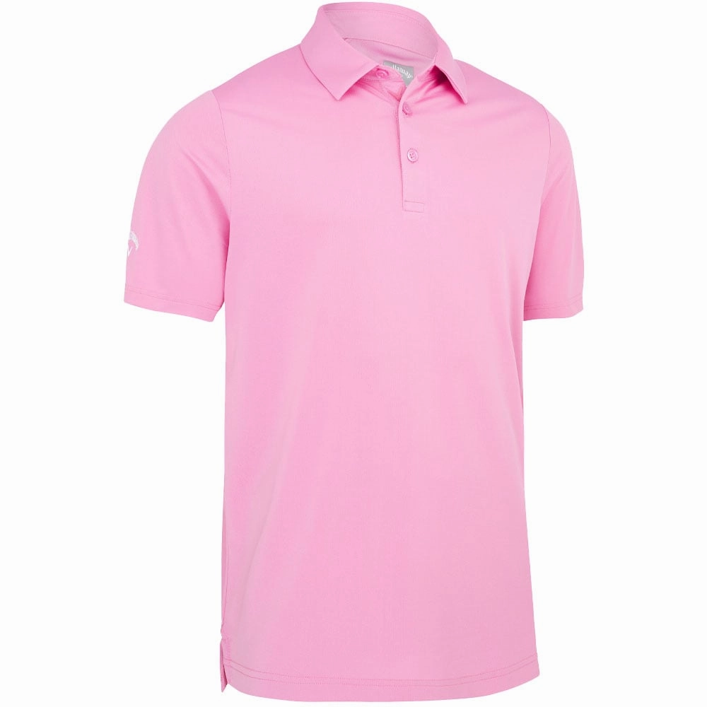 Callaway Swing Tech Solid Print Polo Shirt - Pink Sunset Flexible Collar Fun and Relaxed
