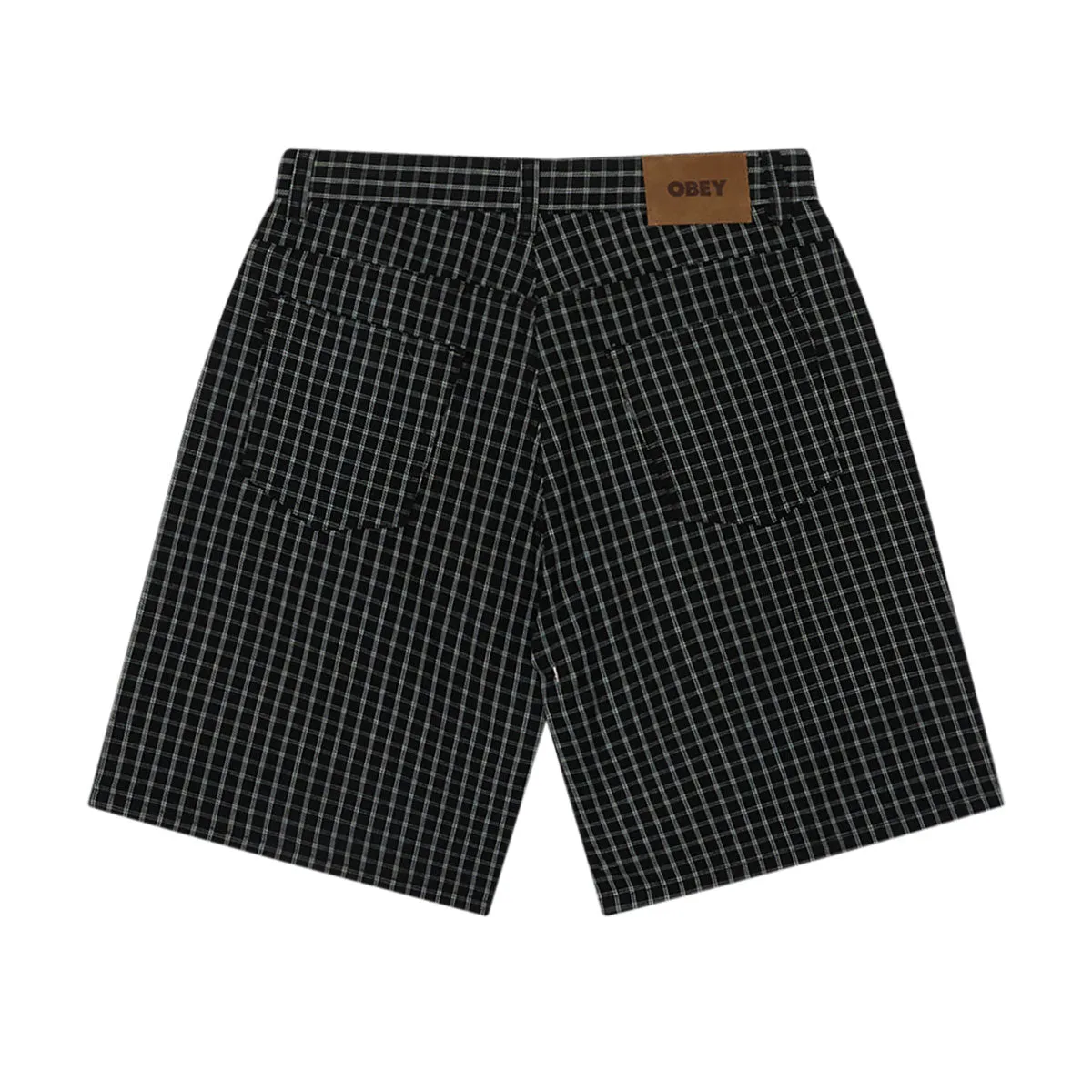 Striped Design Tight Fit Obey Plaid Baggy Denim Shorts - Black Multi
