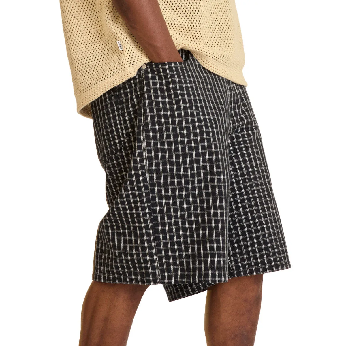 Obey Plaid Baggy Denim Shorts - Black Multi Active Design All Day
