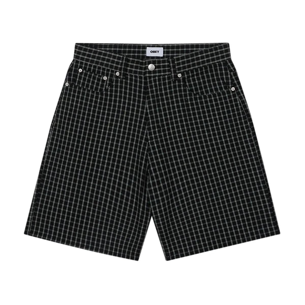 Obey Plaid Baggy Denim Shorts - Black Multi QuickDryTech Durable Twill