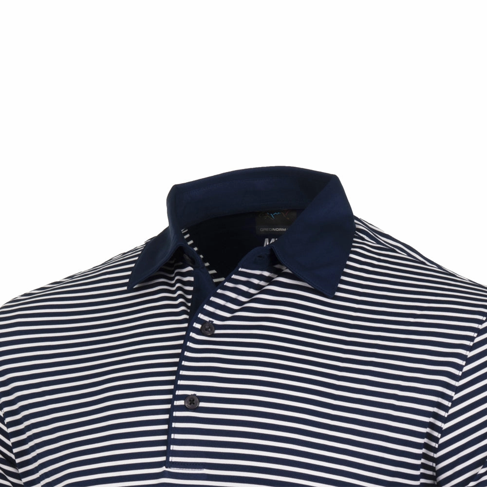 Greg Norman Bar Stripe Polo Shirt - Navy Flatlock stitching Men's