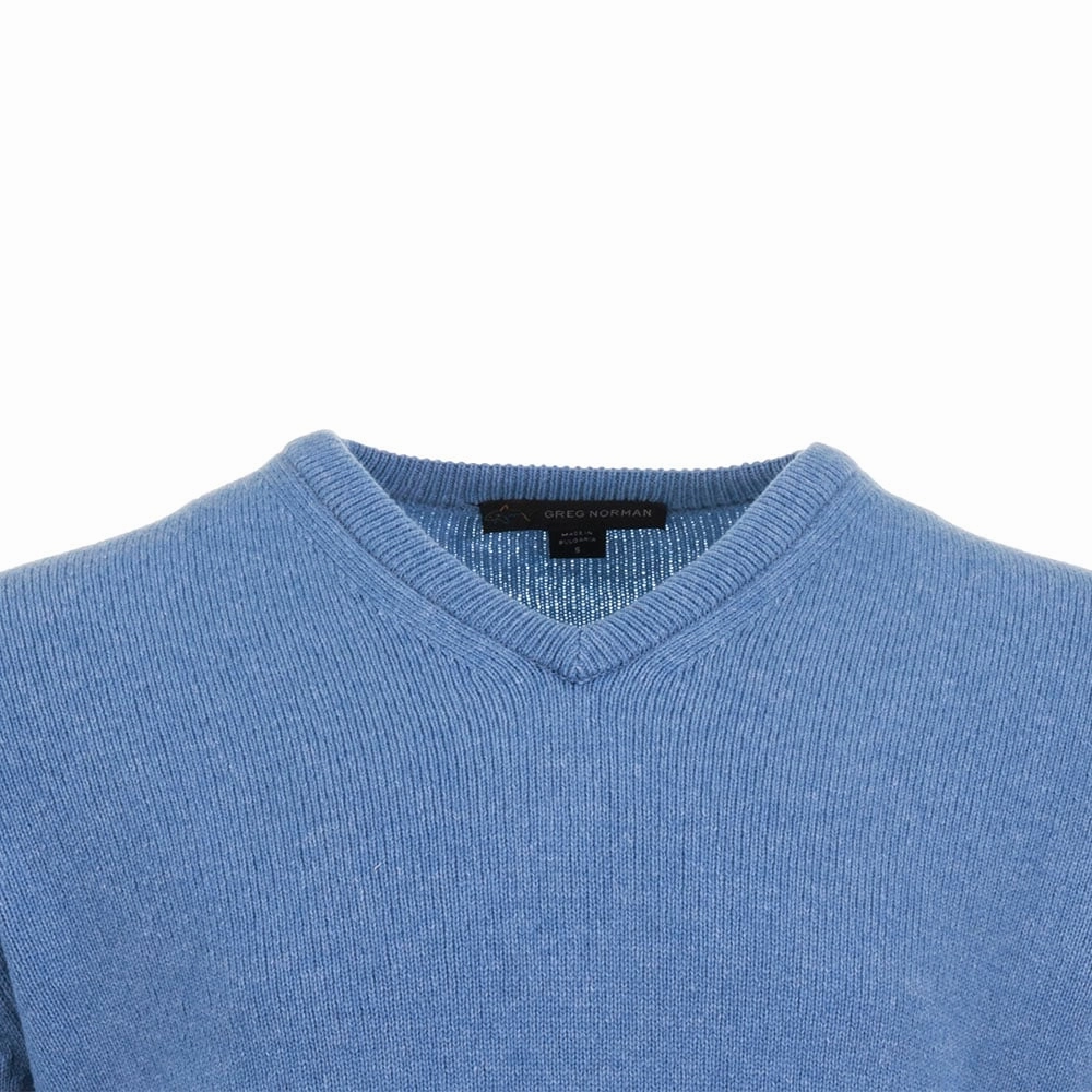 Greg Norman by ProQuip Lambswool Water Repellent V-Neck Golf Sweater - Blue product poplin smoothness Casual Essentials