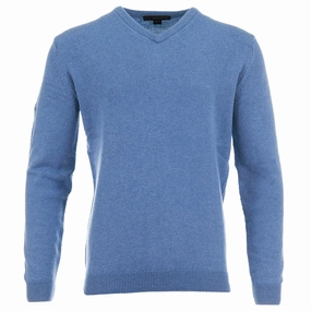 Odor Resistant Greg Norman by ProQuip Lambswool Water Repellent V-Neck Golf Sweater - Blue