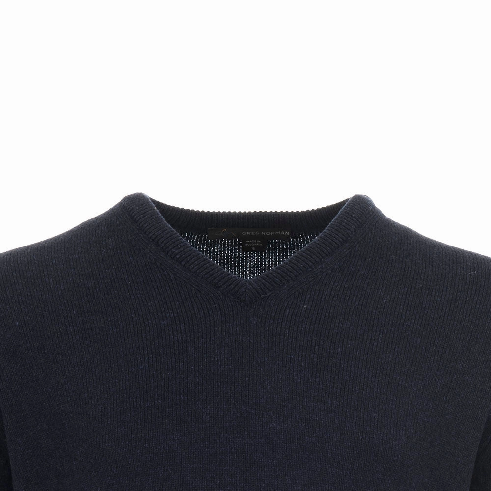 Greg Norman by ProQuip Lambswool Water Repellent V-Neck Golf Sweater - Navy Coffee Run product retro nostalgia