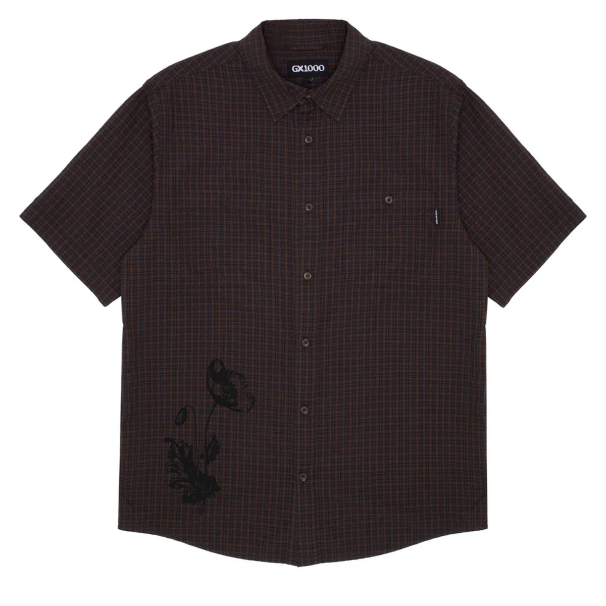 Minimalist Closure Holiday Travel GX1000 Short Sleeve Button Down Shirt - Brown Plaid