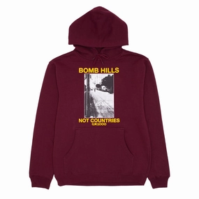 GX1000 Bomb Hills Not Countries Hoodie - Burgundy/Yellow Font Durable Reinforced Hood