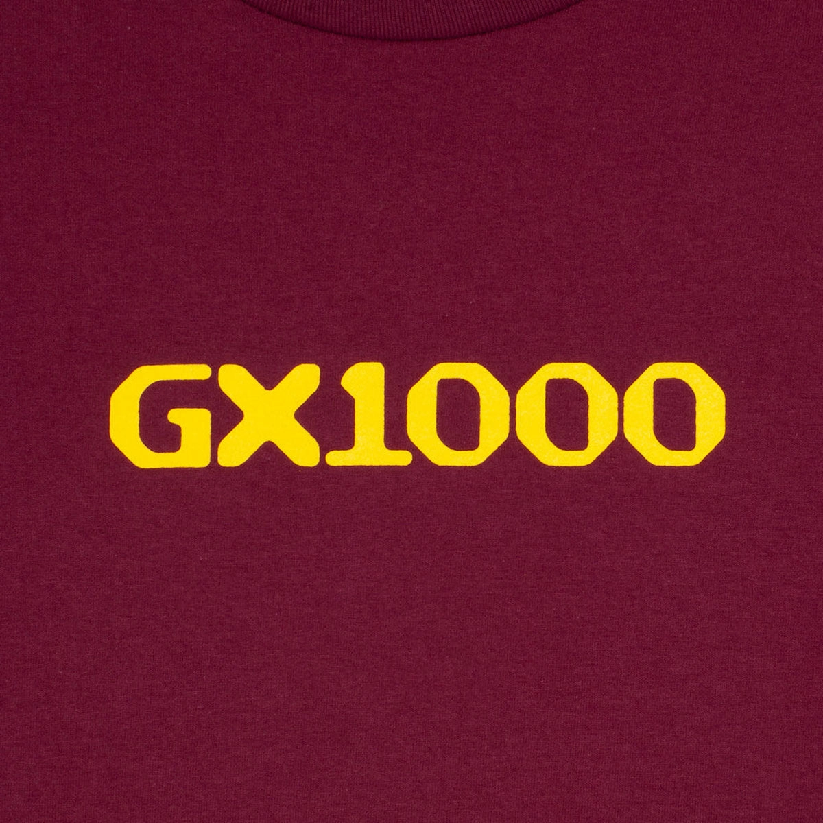 GX1000 OG Logo T-Shirt - Burgundy/Yellow Font SunProtectionFabric Soft Fit Wear