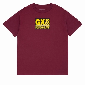 Streetwear attitude Essential Clothing GX1000 PSP T-Shirt - Burgundy/Yellow Font