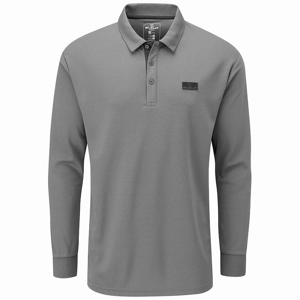 Stuburt Active Long Sleeve Polo Shirt - Dark Grey Double Stitched Hem