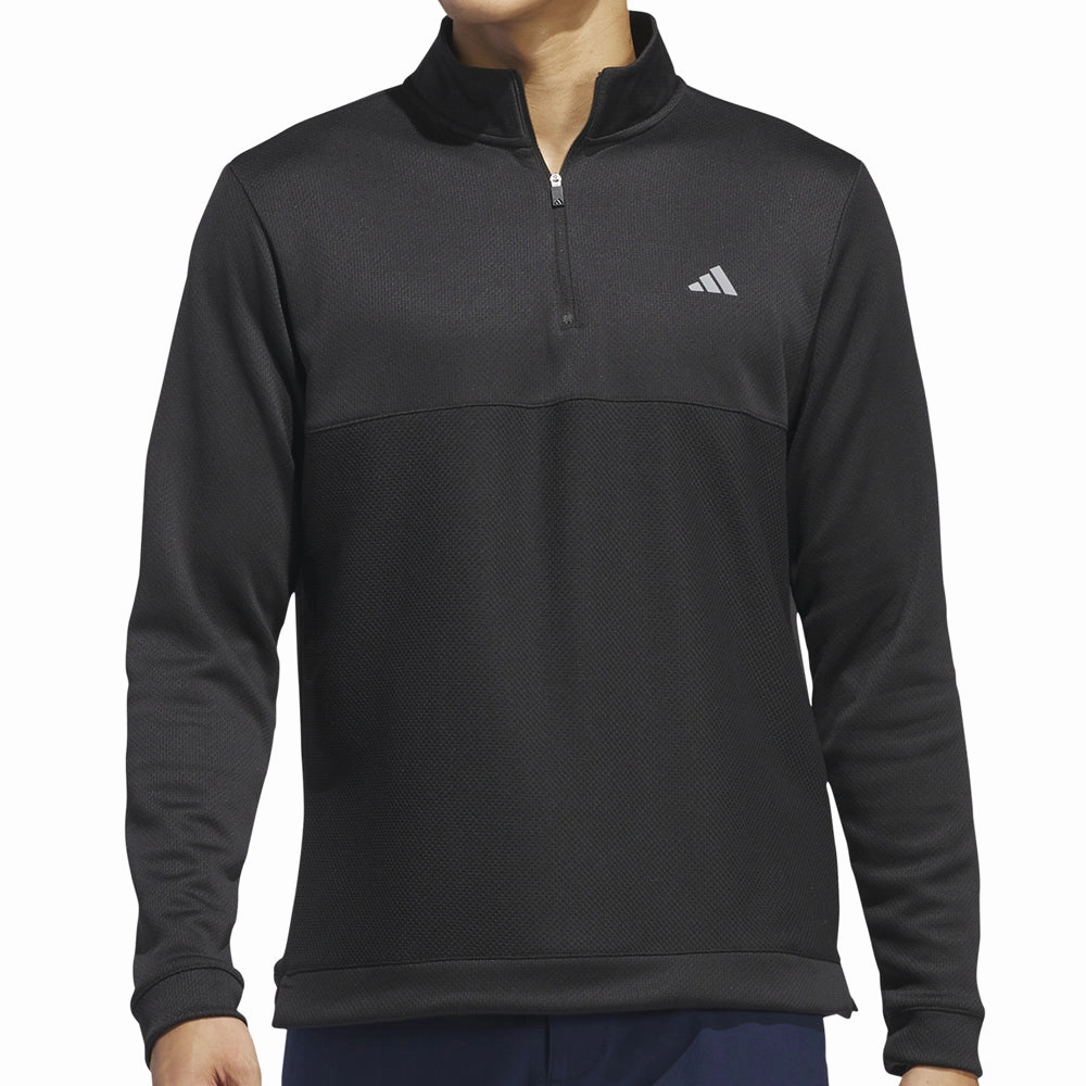 adidas Textured 1/4 Zip Pullover - Black Vintage Look