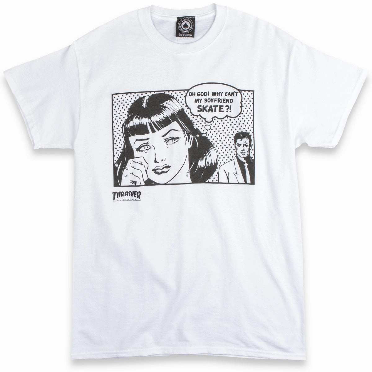 Garment Dyed TexturedWeavePattern Thrasher Boyfriend T-Shirt - White