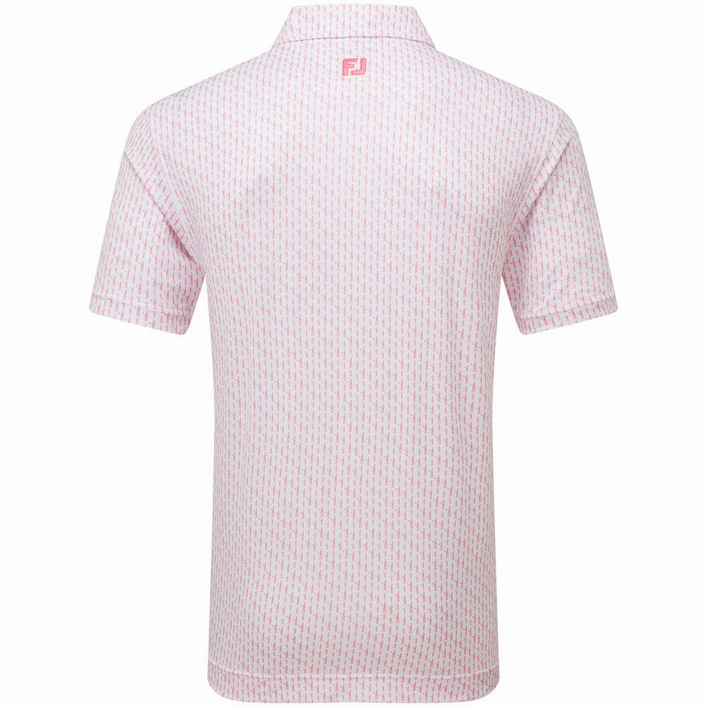 Premium Comfort FootJoy Figure Print Lisle Polo Shirt - White/Pink Lemonade