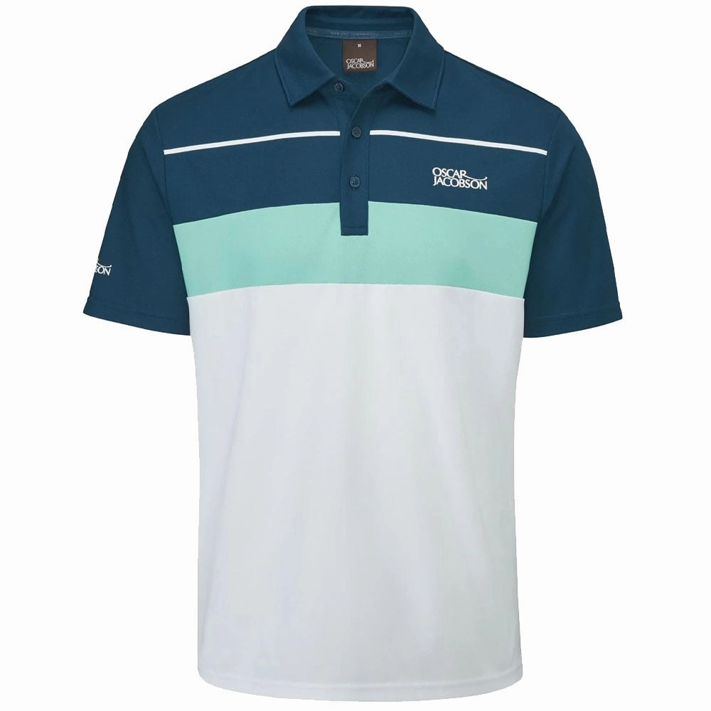 Oscar Jacobson Dodman Polo Shirt - White/Aqua Comfortable Piece Smart Layering
