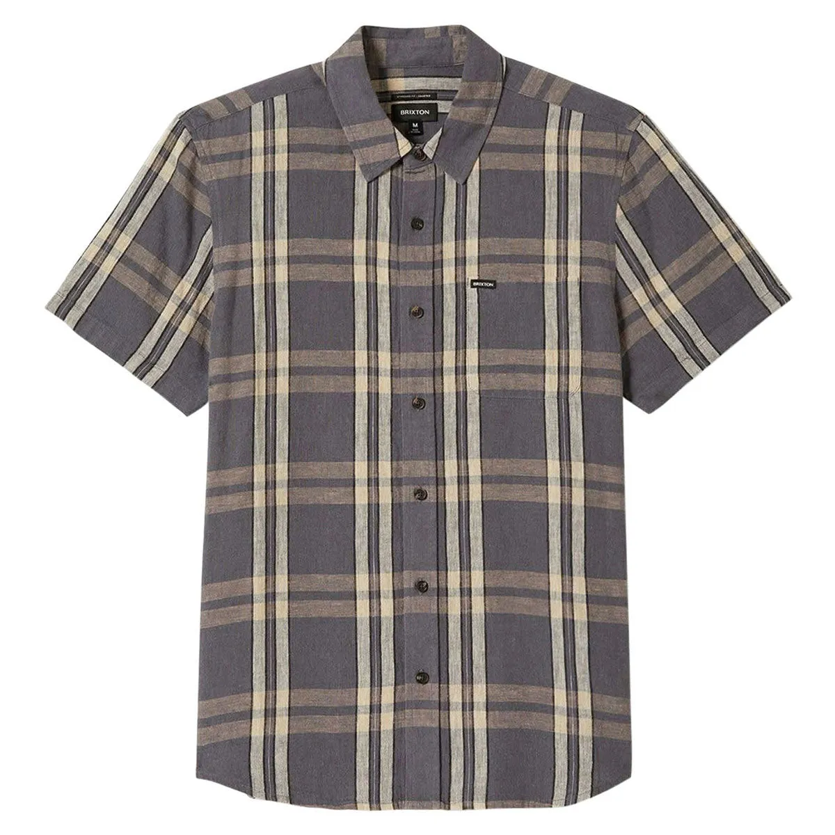 Unstructured Shoulder Brixton Charter Linen Blend Shirt - Charcoal/Beige Plaid