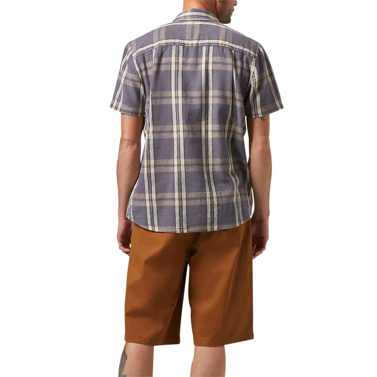 Brixton Charter Linen Blend Shirt - Charcoal/Beige Plaid High-End Fashion Soft Touch Fabric