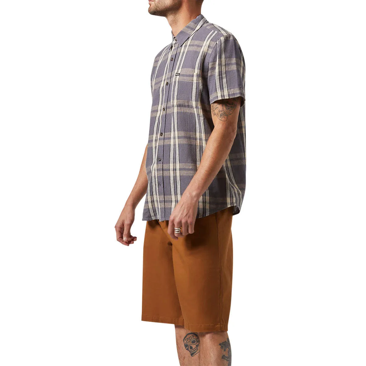 Vibrant Hue Brixton Charter Linen Blend Shirt - Charcoal/Beige Plaid