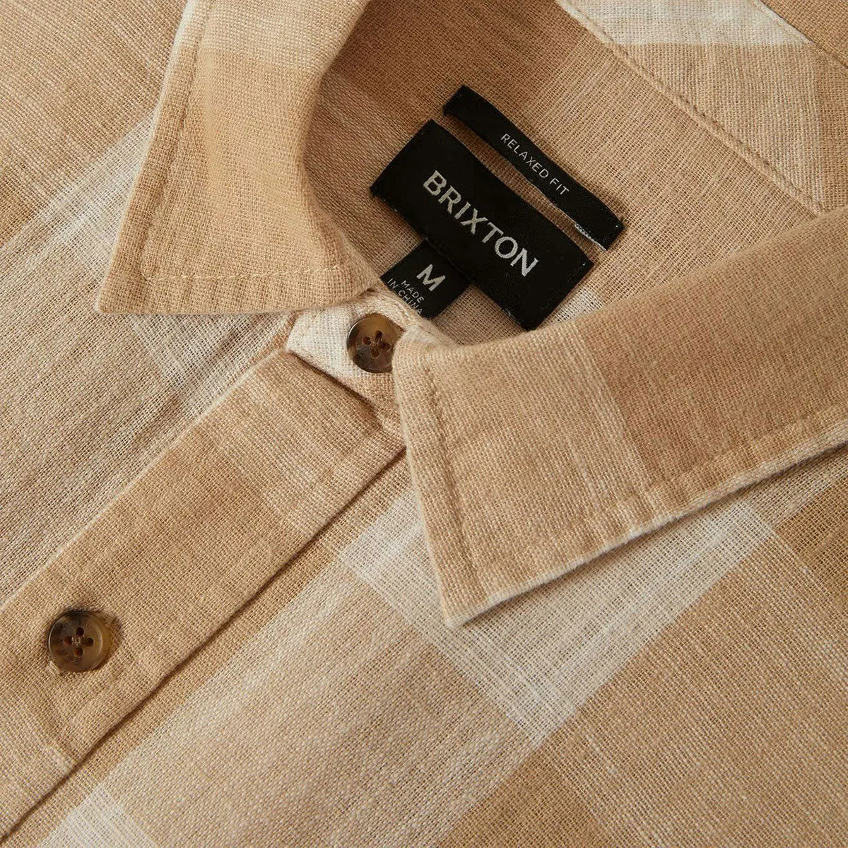 Workwear Essential Tall friendly Brixton Cru Linen Blend Shirt - Off White/Sand