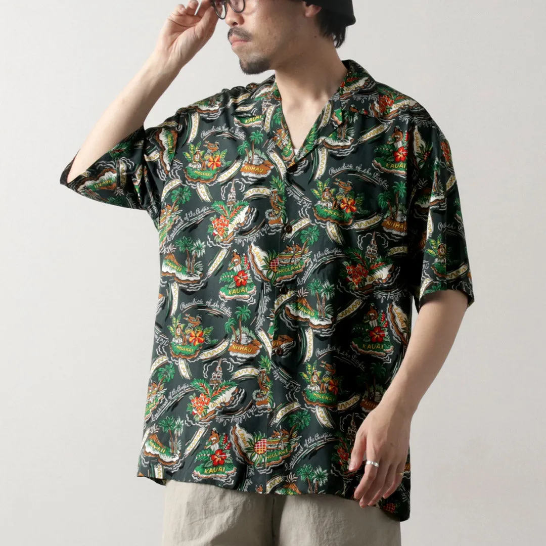 TWO PALMS / Rayon Friendly Isle Hawaiian Shirt Double Needle Hemming