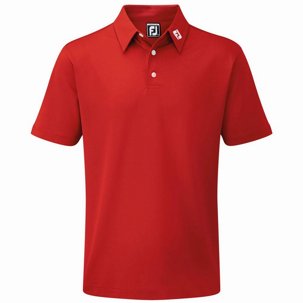 FootJoy Stretch Pique Solid Athletic Polo Shirt - Red Running Gear sequined details