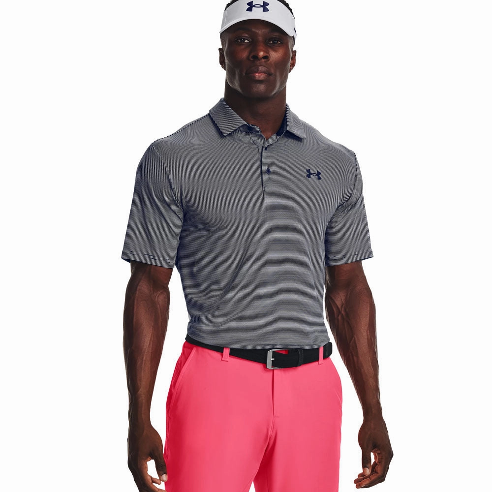 Vibrant Prints Smooth Jersey Texture Under Armour Playoff 3.0 Stripe Polo Shirt - Midnight Navy/White/Midnight Navy