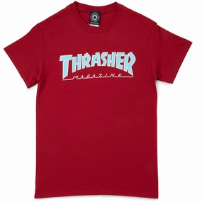 Thrasher Outlined T-Shirt - Cardinal Linen blend Reversible Design Concept