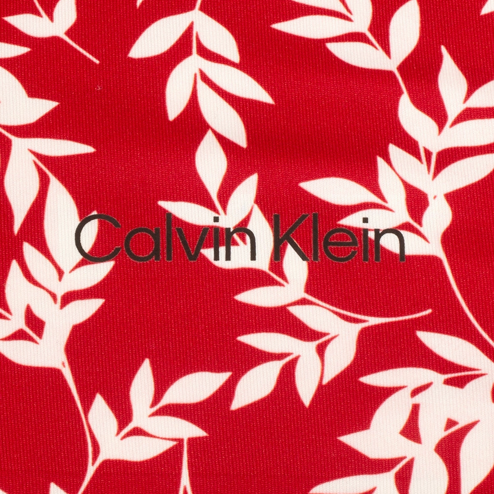 Calvin Klein Leaf Print Polo Shirt - Red/White Easy Wear Eco-friendly