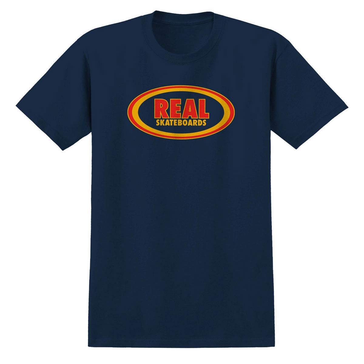 Abstract mystery Real Oval T-Shirt - True Navy/Red/Gold Print