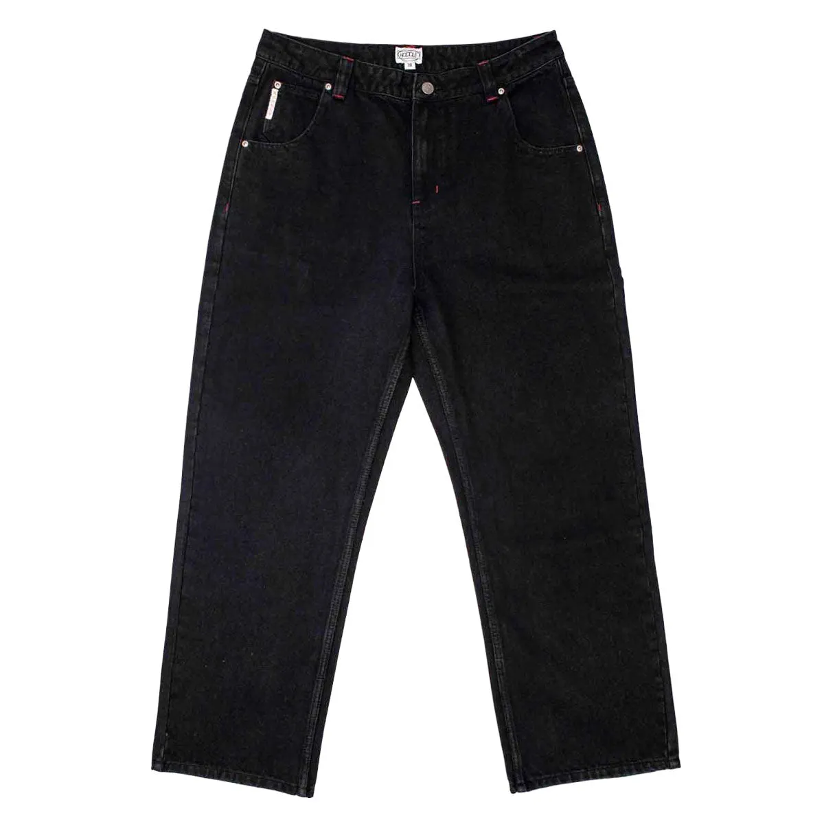 Hoddle Sonas Jeans - Black/Red Contrast Stitch Zip-off legs Lightweight Material