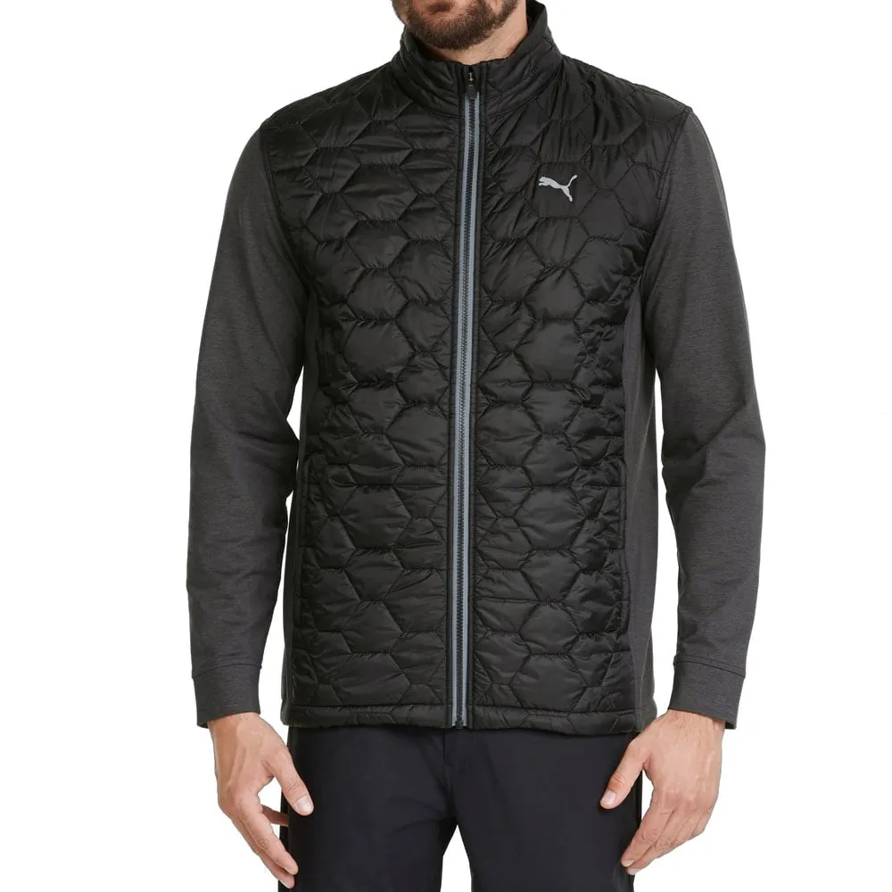 Non Bulky Insulation Contrast Stitch Puma Cloudspun Primaloft Thermal Wind Jacket - Black
