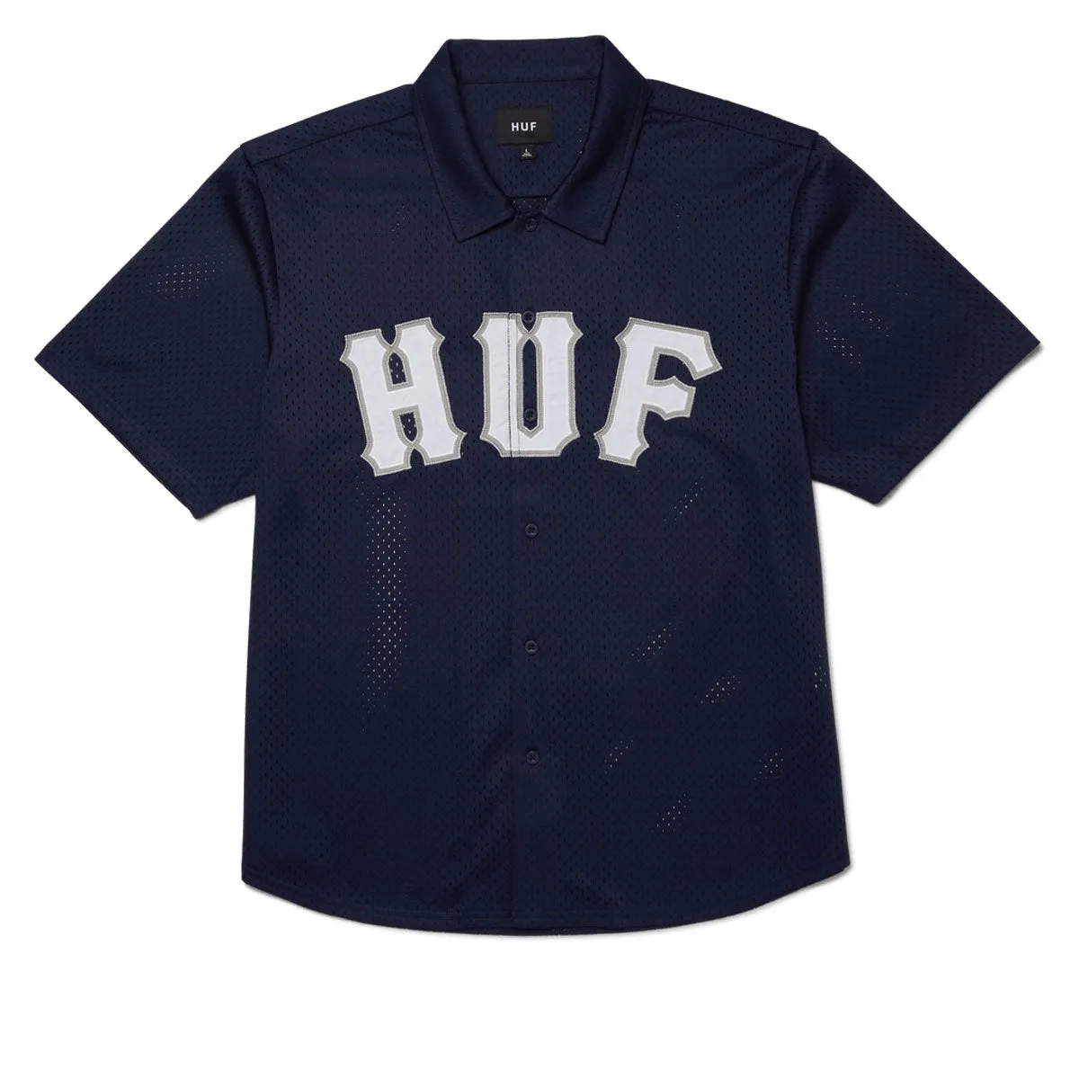HUF Arch Mesh Button Up Shirt - Navy Earthy Palette Reinforced Hems